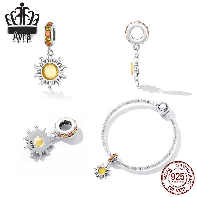 Everlove Minimalist Sun & Stars Sterling Silver Bracelet with Gold Glass and Zircon Charms - SCC2210