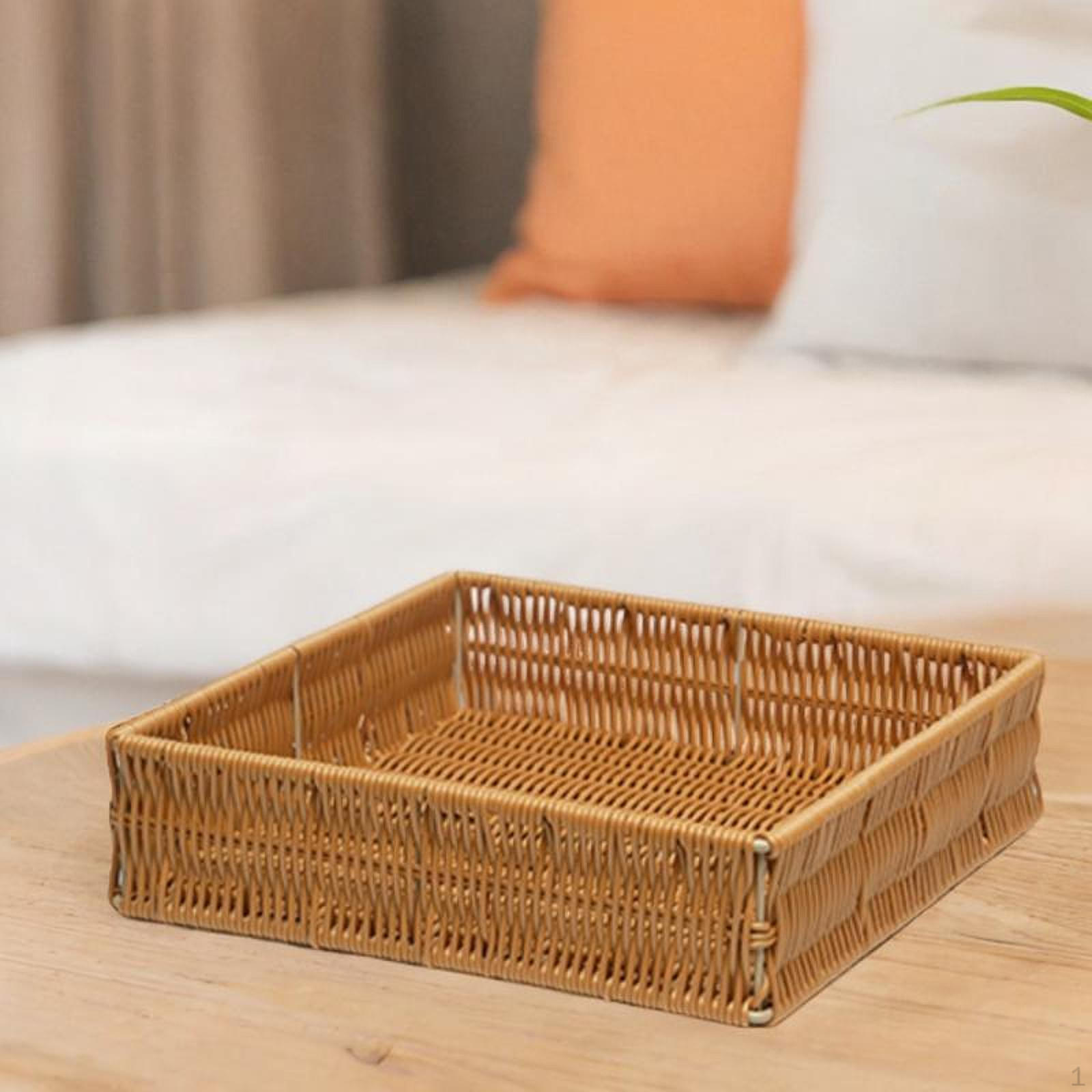 

Hand Woven Basket Serving Tray Home Decoration Rustic Ornament Fruit Desktop Organizer for Brown Rattan