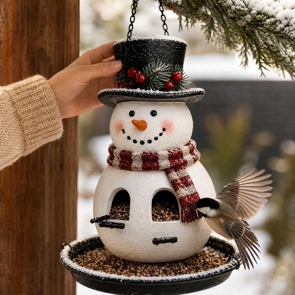Christmas Snowman Bird Feeder for Outdoor Winter Garden Decoration and Backyard Display