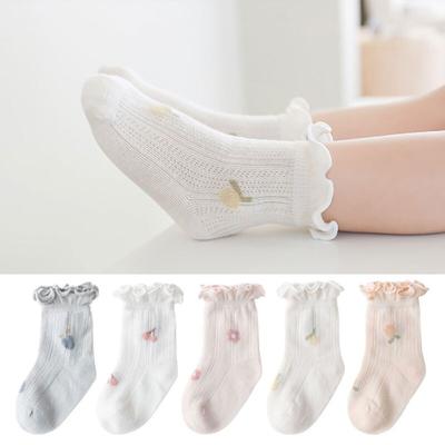Sommer Ultra Dünne Baumwolle Mesh Socken Floral Spitze Söckchen Neue Rüschen Cartoon Obst Blume Kurze Röhre Socken für Baby mädchen