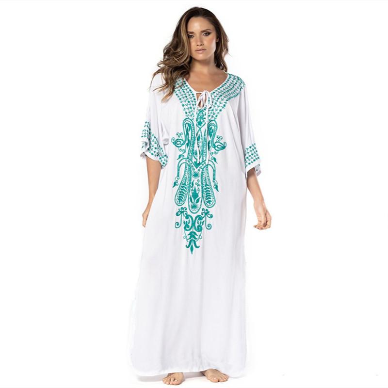 Copricostume da spiaggia in caftano con ricamo Copricostume da spiaggia in cotone Saida de Praia Costume da bagno da donna Copricostume bikini