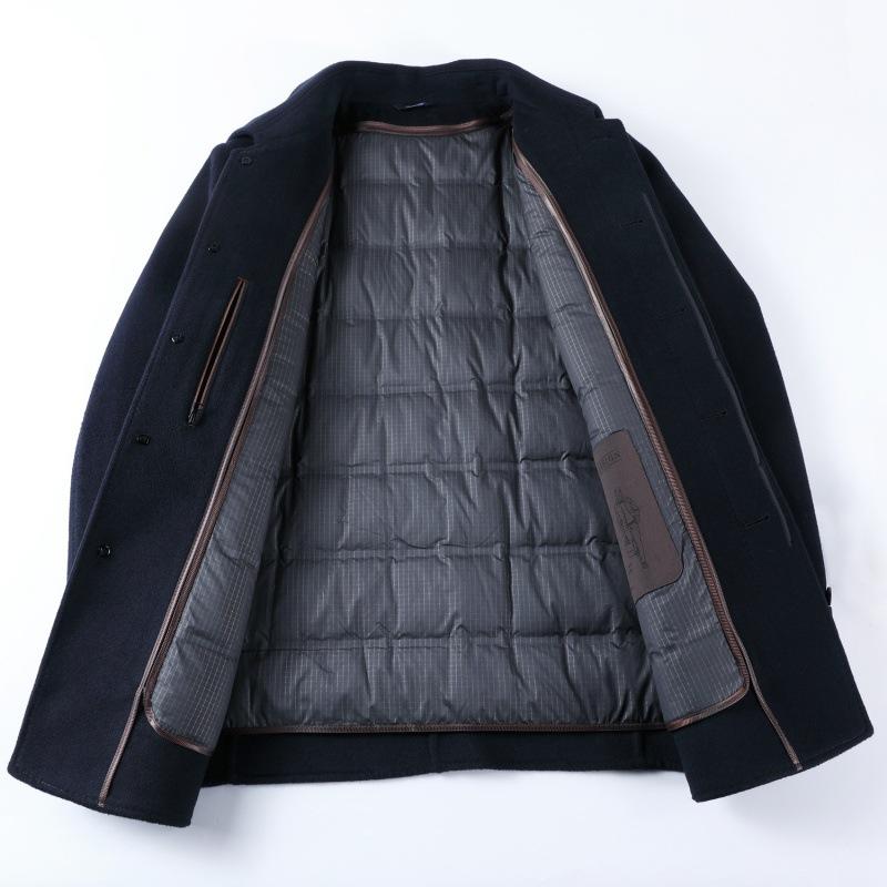 Double-sided Cashmere Woolen Coat for Men, Medium-length, Removable Duck Down Liner, Thickened Dad Winter Wear, Middle-aged High-end Coat