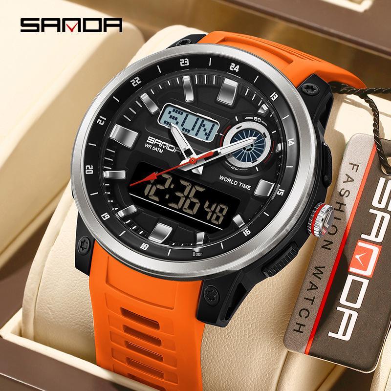SANDA Multifunction Waterproof Digital Watch with Fluorescent Display, 29 Time Zones, Daylight Saving, 4 Alarms, Student-Friendly
