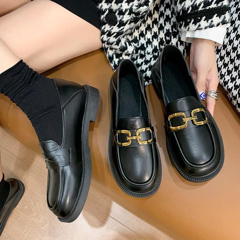 Single Shoes Women's Autumn and Winter New Chain Middle School Student Mother Flat-bottomed Lazy One-pedal Loafers Women