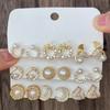 New ins bow fishtail pearl moon stud earrings with diamonds fashion temperament geometric earrings set