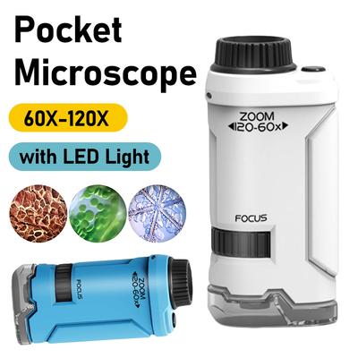 60-120x Kid Science Experiment Pocket Microscope Toy Kit Educational Mini Handheld Microscope with Light Children Toys Gift