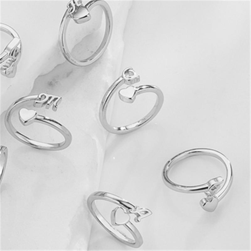 

HECHENG,A-Z Initial Letter Rings For Women Statement Ring 26 letters women adjustable Love Heart rings wholesale Sweet Zircon resizable&U