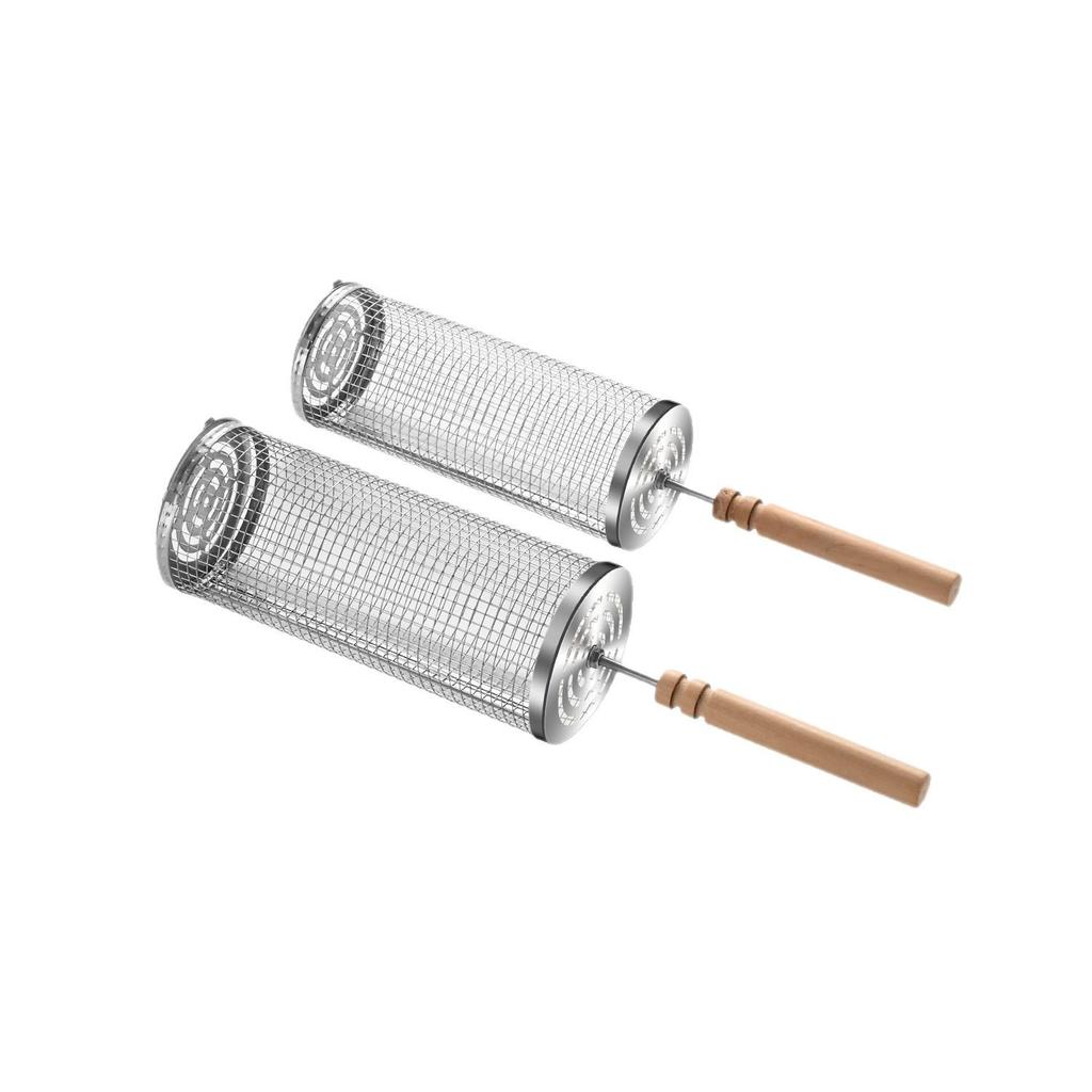 Stainless Steel Portable BBQ Rolling Grill Cage, Cylinder Smoker Net 304