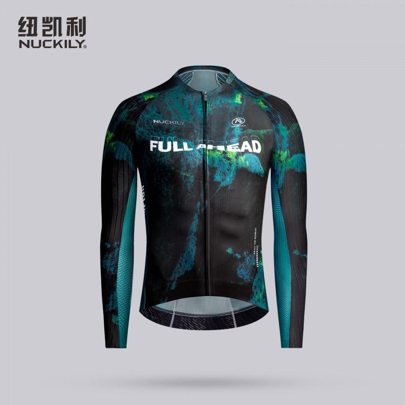 NUCKILY Mens Long Sleeve Cycling Jersey Road Bike Quick Dry Breathable Top