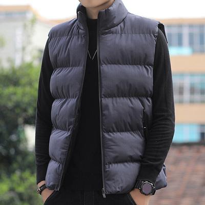 Men Waistcoat Stand Collar Sleeveless Zippered Pockets Solid Color Vest Coat Thickened