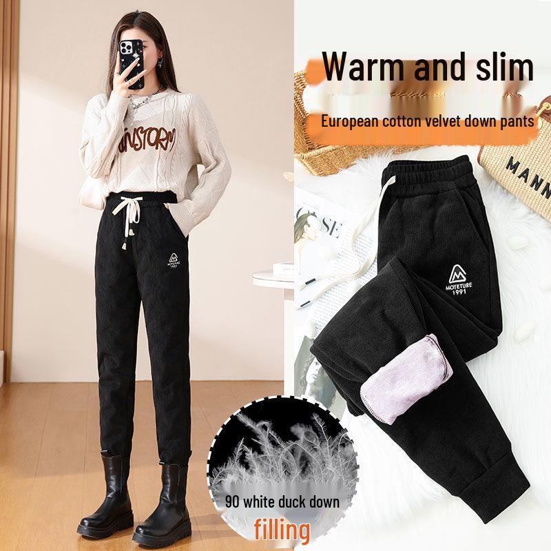 

2025 Women s High-End Plus Size Thickened Insulated Winter Pants 5XL темно-синього кольору