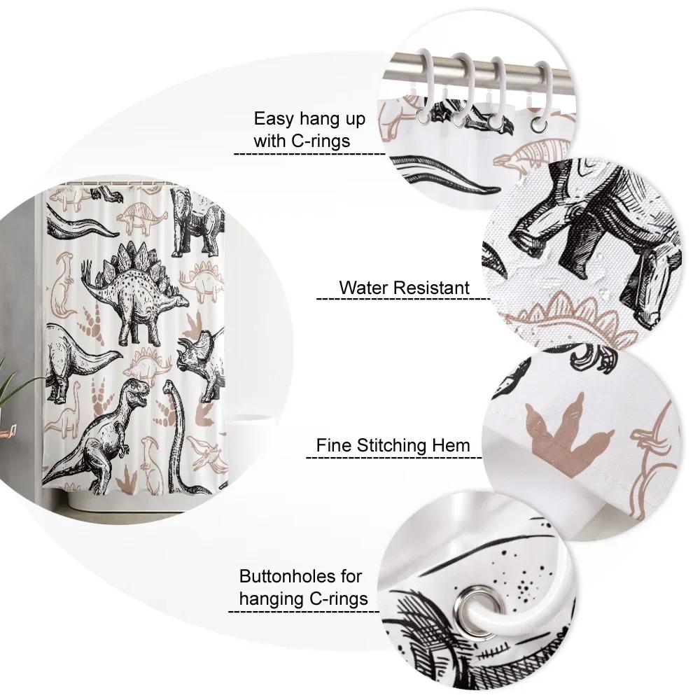 Dinosaur Sketch Shower Curtain: Fun, Vintage-Inspired Bathroom Decor For Playful, Educational Ambiance And Imaginative Touch