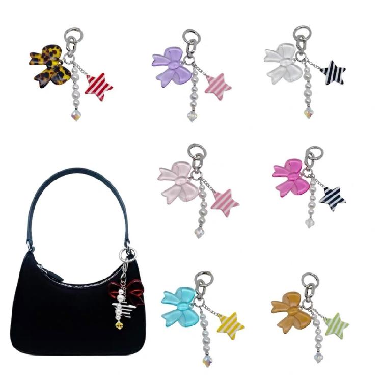 Lightweight Bowknot Charm Keychain For Handbags User Friendly Acrylic Alloy Gift For Birthdays And Special Event