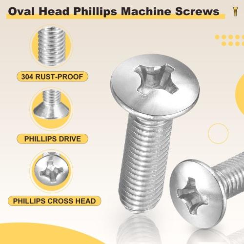 METALLIXITY M6 x 25 Round Head Machine Screws, Phillips Head, 304 Stainless Steel, 50 Pieces, for Appliance Repair, Woodworking, Industrial, and Autom