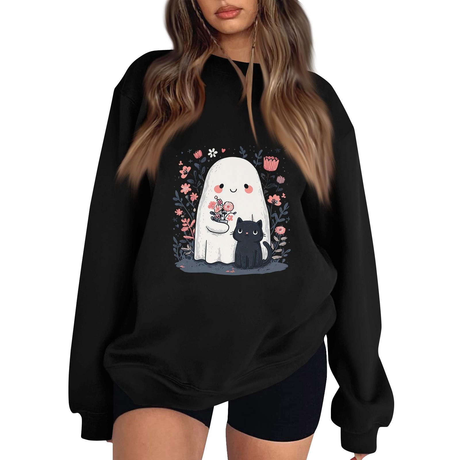 

Женский пуловер с заниженной линией плеча, спортивный свитшот с принтом на Хэллоуин L