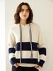 Women's Color Block Cashmere Hooded Pullover - Loose Casual Knitwear Top