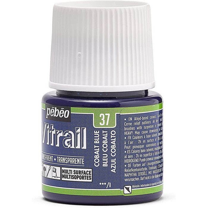 Peinture vitrail transparente - Pébéo - 45 ml - Bleu cobalt transparent