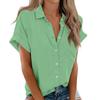 Damen Kurzarmhemden Einfarbig Casual Button Down Bluse Tops Mit Brusttasche