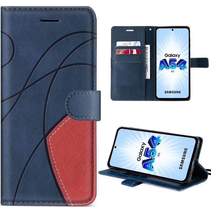 Coque de protection - samsung - galaxy a54 5g - antichoc - cuir bicolore - poche à cartes