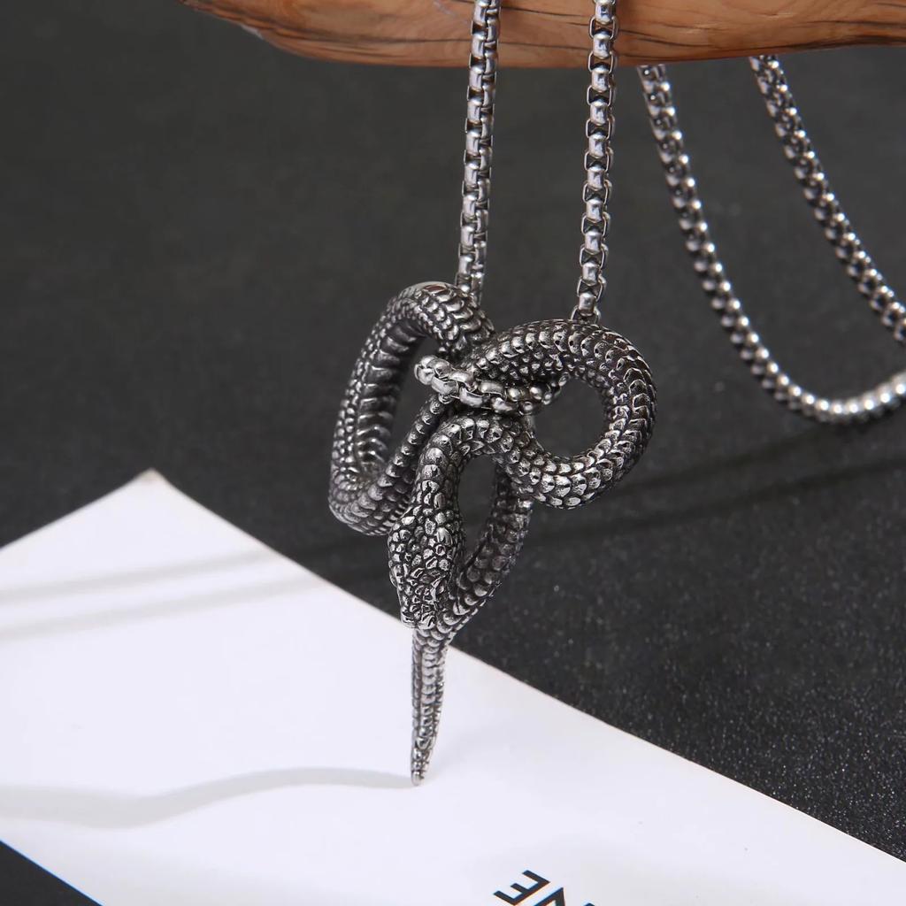 European and American Men's Snake Shaped Pendant Titanium Steel Necklace Jewelry Python Necklace Wrapped Around