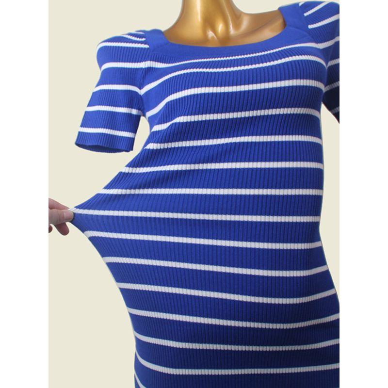 American Brand Stripes Square Collar Bodycon Dress Foreign Trade Original Order Short Sleeve Silm Sheath Fall and Winter Base Dress