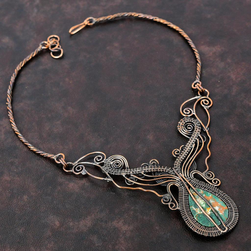 Cuprite Chrysocolla Necklace Copper Wire Wrapped Gemstone Necklace Adjustable Necklace Handmade Copper Jewelry Gift For Mom Designer Jewelry