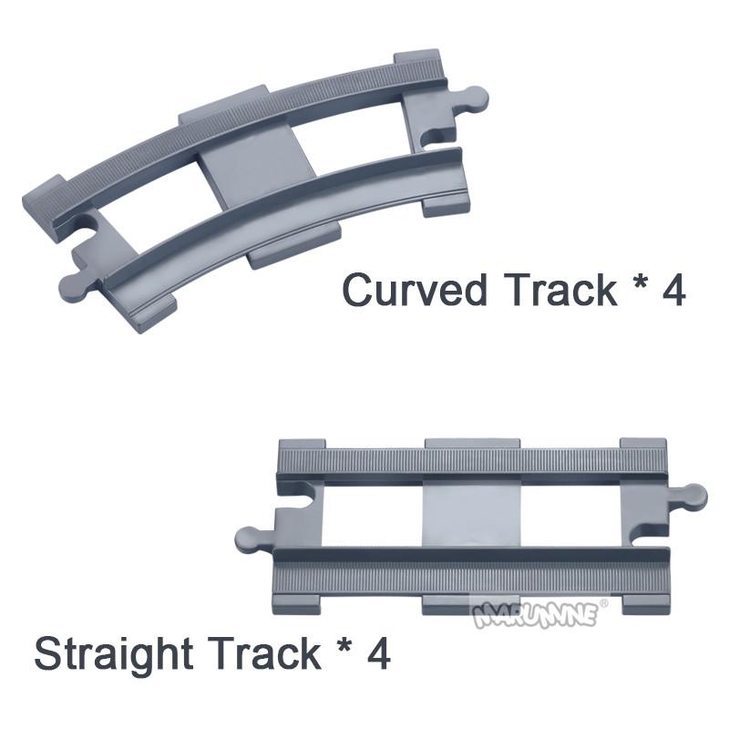 Marumine 8PCS Block Train Straight Curved Track Crossover Parts Railway Switch Big Size Building Bricks City View Accessories