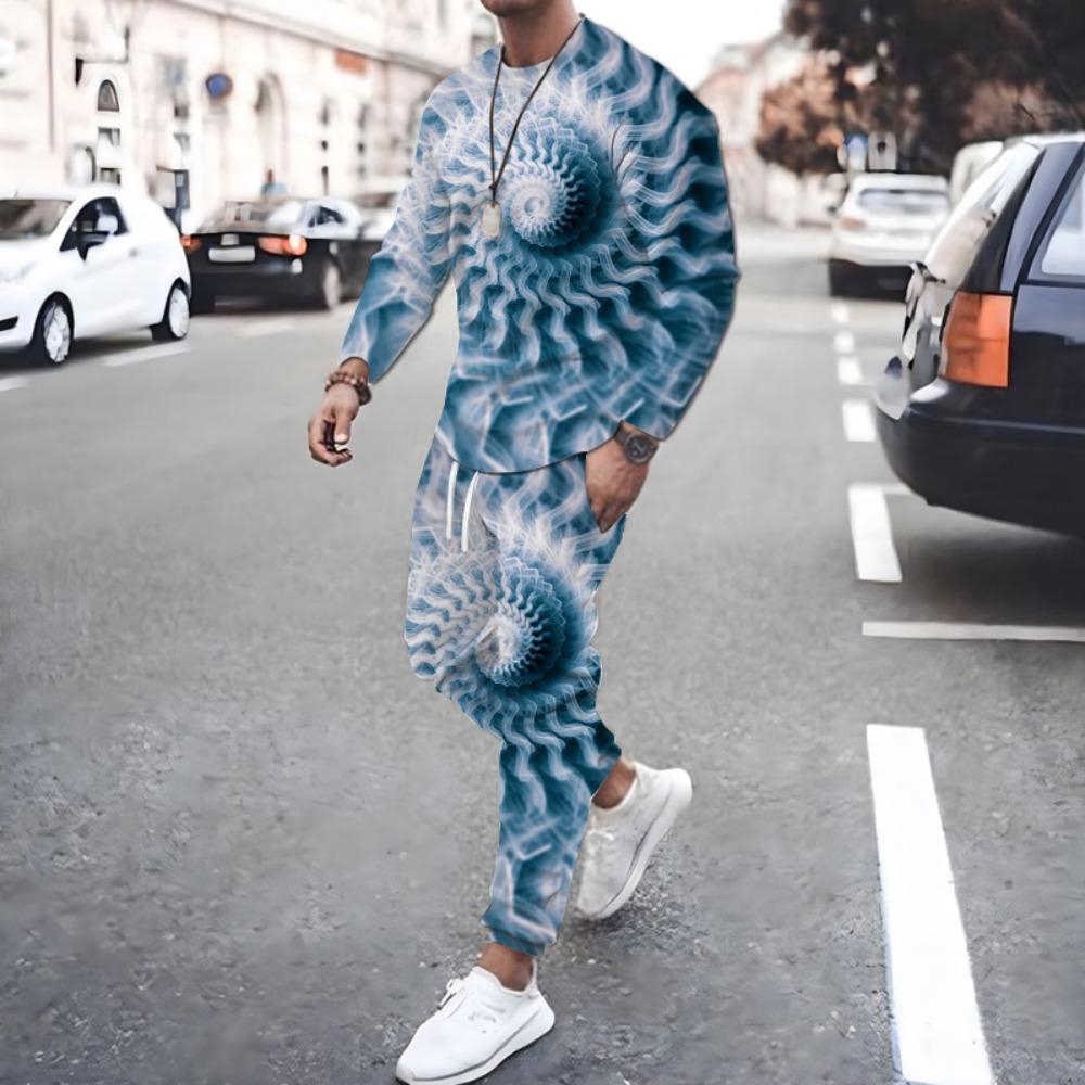 Abstract Vortex Pattern T-Shirts Sets Male 3D Print Unisex Long Sleeve T shirt Pants Suits Casual Men's Clothing 2Pcs Jogger Set
