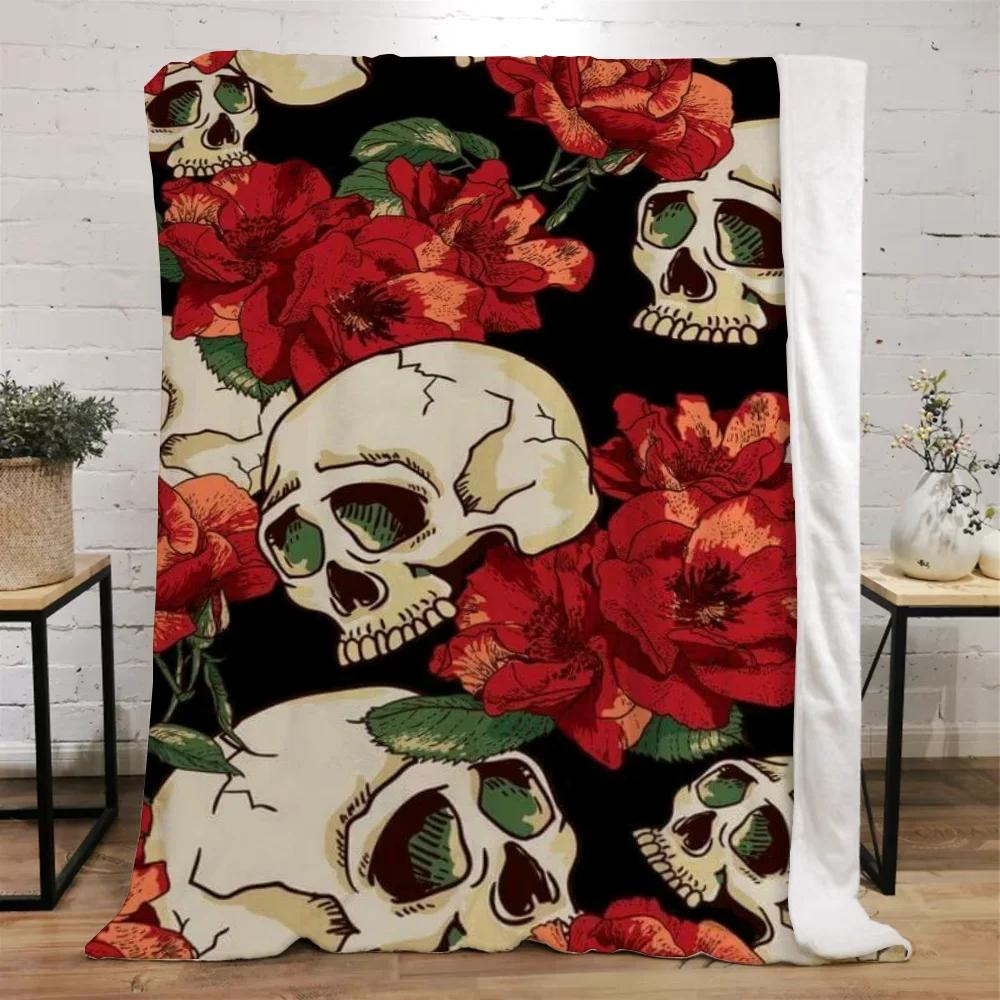 Mexico Flower Skull Custom Blanket King Size Hairy Blankets for Bed Throw Home Interior Knitted Plaid Luxury Bedding Beach Towel