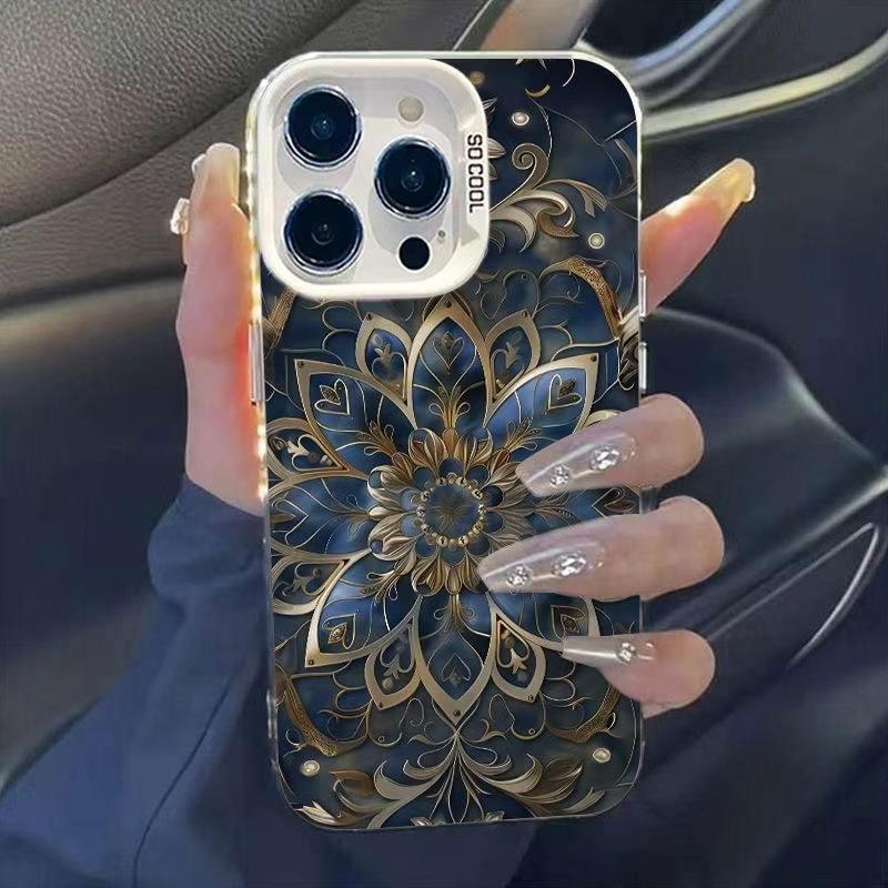 Luxury Blue Gold Mandala Phone Case for iPhone 17 Air 16 15 14 11 Pro 13 12 Mini Xs 8 7 Matte Bumper Shockproof Coque Cover