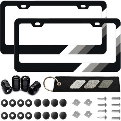 Tri-Color 3 Color Aluminum License Plate Frame Cover Holder Compatible With Toyota Vehicle Truck Trailer SUV. (White Gray-02)