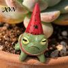 Animal Garden Statues Miniature Frog Figurine, Little Statue with A Party Handmade Sculpture Hat, Decorative Resin Ornament for Outdoor Courtyard
