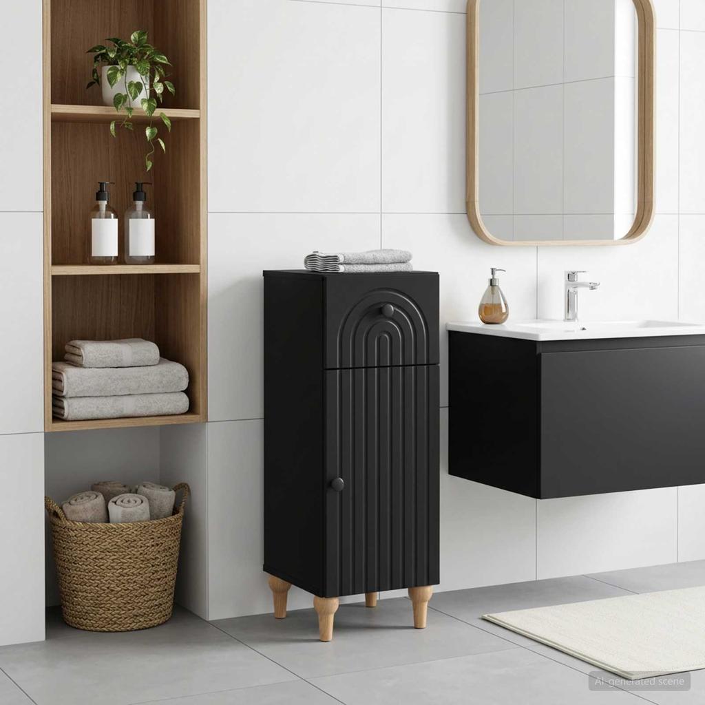Bathroom Storage Cabinet ALKMAAR Black 30 X 31 X 80 Cm