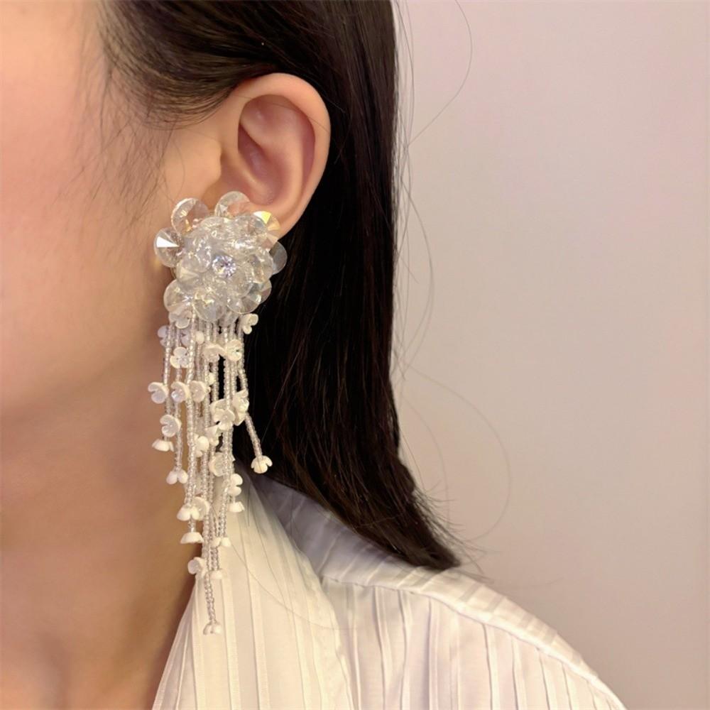 Luxury Floral Tassel Earrings Zinc Zinc Alloy Long Ear Drop Summer White Flower Earrings  Gift