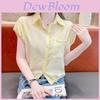 French Fashion Short Sleeve Shirt For Women With 3d Pattern And Polo Collar