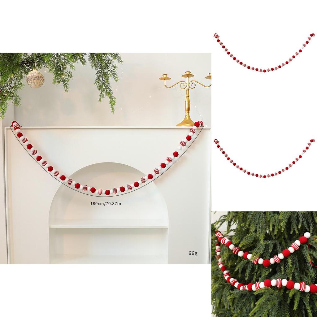 Christmas Felt Banner With Red White Balls For Holiday Decor And Window Display