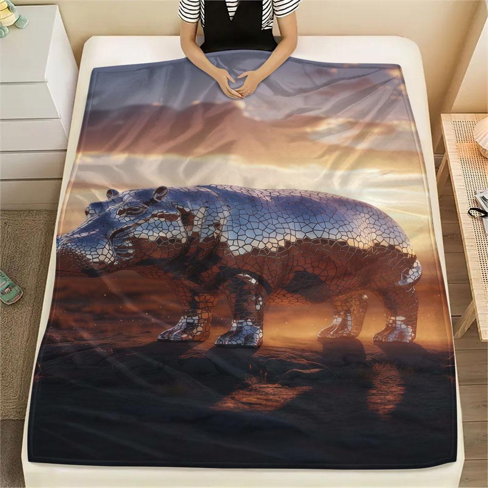 1Pc Mirroranimals Print Flannel Blanket, High quality Comfortable for All Seasons, Home Decor, Warmth and Comfort, Perfect for Christmas Gifts
