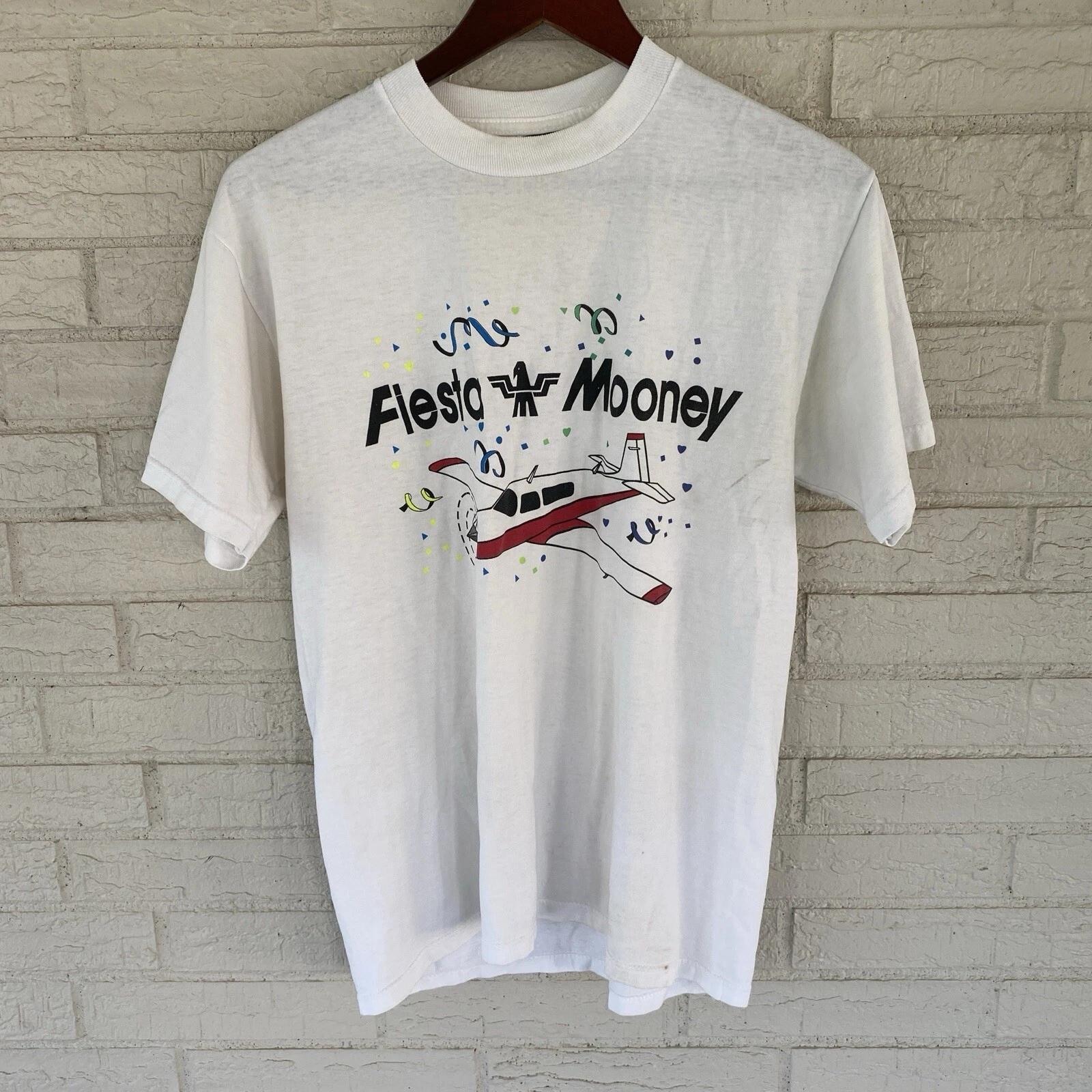 

90s y2k Fiesta Mooney private party plane jet graphic t-shirt sz Medium confetti 3XL
