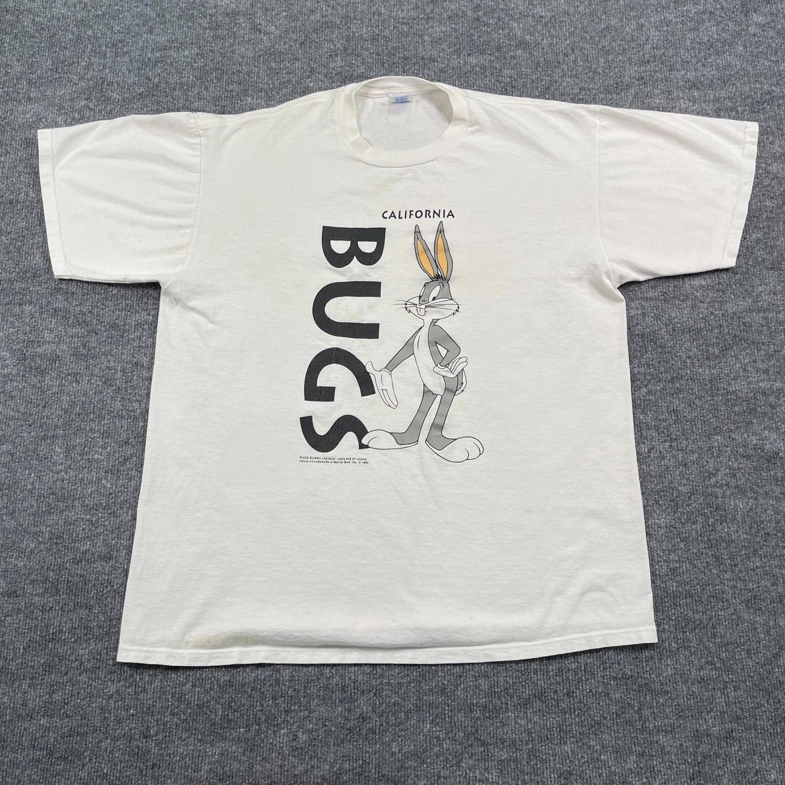 Винтажная футболка Warner-Bros с Багзом Банни, Калифорния, 1992 г., XL 23x28, Белая M