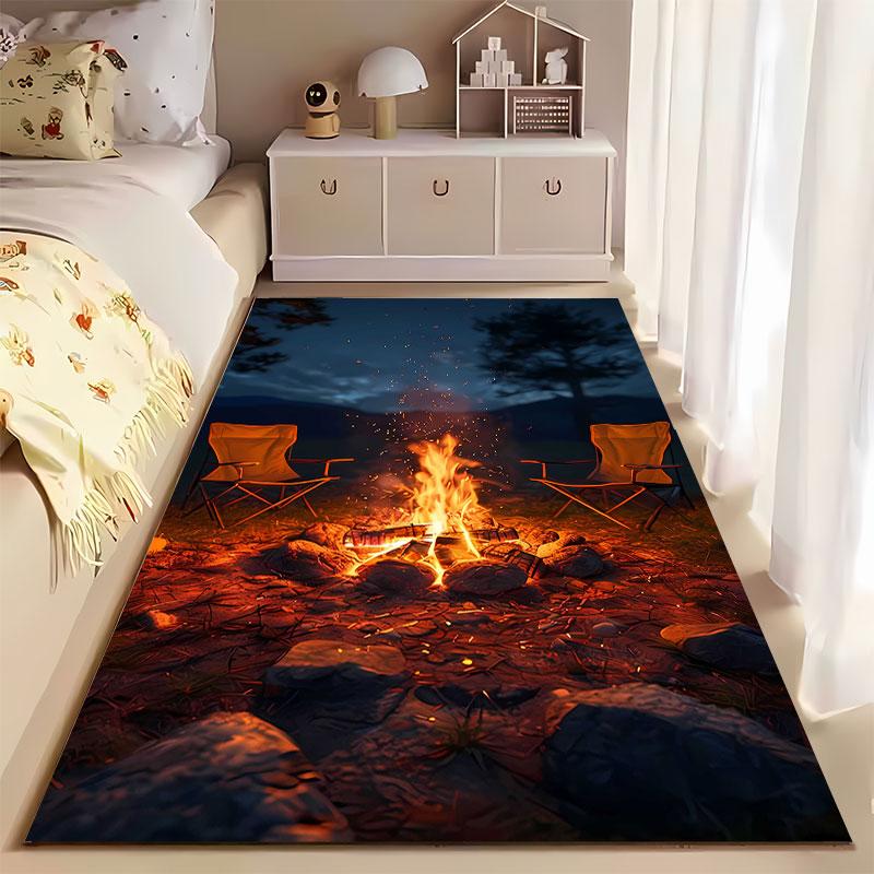 Campfire and Chairs At Night Suitable As a Non-slip Mat for the Living Room or Bedroom Sofa
