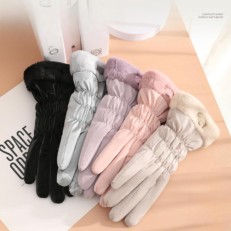 Autumn and Winter Gloves for Women In Warm Korean Touch Screen Driving Outdoor Cycling Electric Bike Windproof Cold Plus Lint Cotton Gloves