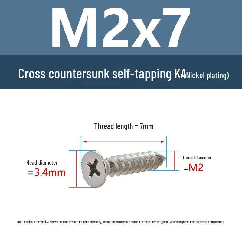 YiguYigu Nickel-Plated Phillips Flat Head Self-Tapping Screws M1-M5, Carbon Steel