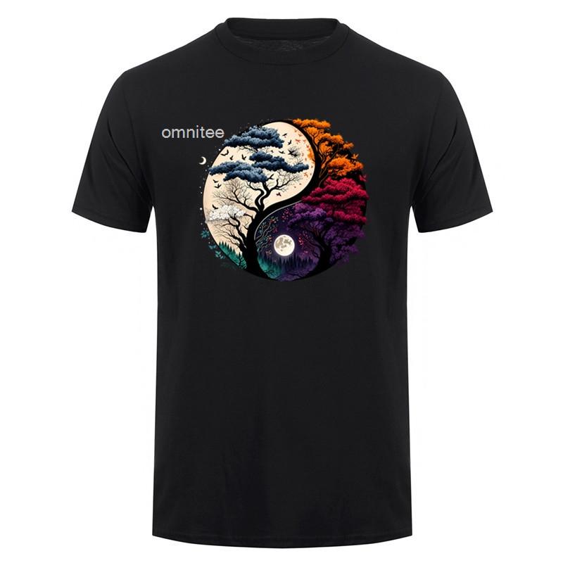 New Design Tree of Life Yin Yang TShirt Short Sleeve Streetwear Tee Cotton Loose Oversized T Shirt HJ043