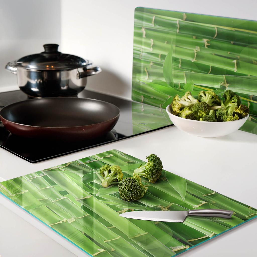 Tempered Glass Kitchen Boards with Graphics 2 Pieces Bamboo 2x40x52 cm