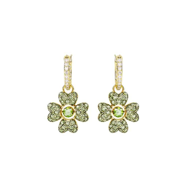 Swarovski Idyllia Water Drop Shape Lucky Clover Gold Plated Earrings Women earrings Green 5670664 Box (Random Color)