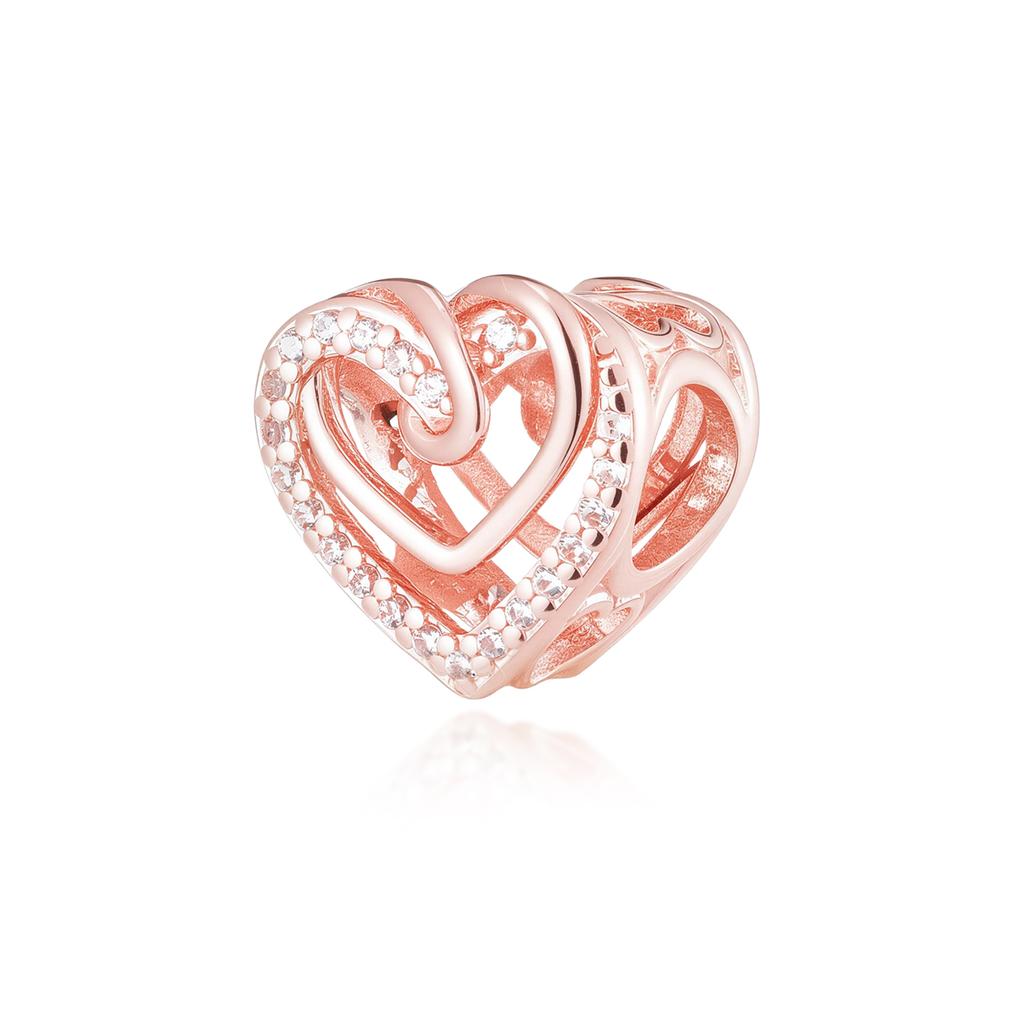 New Rose Gold Color Charm For Women Shiny Cubic Zirconia Beads Heart Star Sun Diy Fit Original Silver 925 Bracelets Jewelry Gift