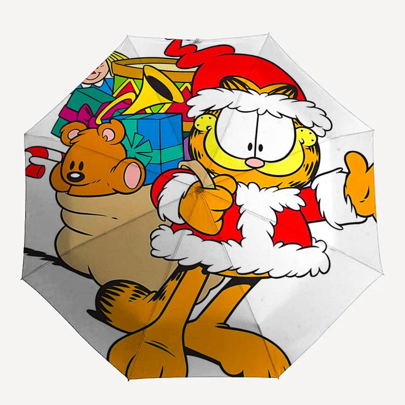 1pc Garfield Christmas Edition Automatic Opening Umbrella with Festive Gifts for Fans, Travelers, Everyday Use, Portable Tri-Fold Design with 8-Rib Ir