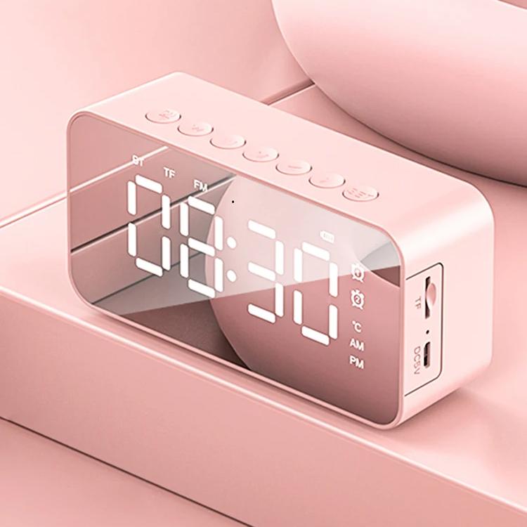 Desktop mini LED mirror digital clock, alarm clock bluetooth wireless audio cell phone speaker stereo sound effect,...