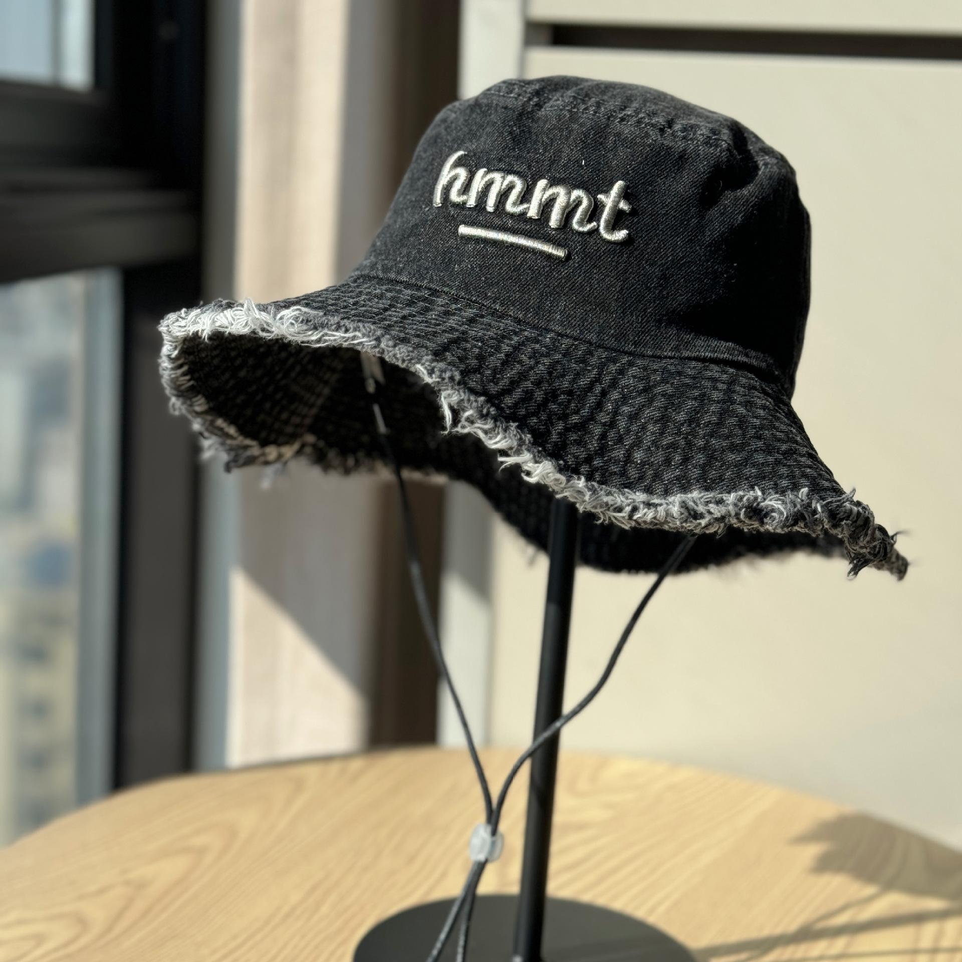 

2026New vintage frayed denim fisherman hat for women, spring sun hat with large brim that makes the face look smaller, casual and simple Adult54-60Adjustable чёрный