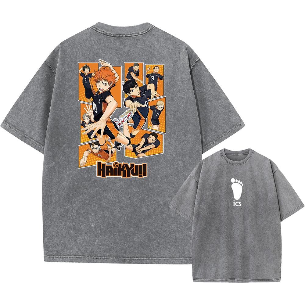 Anime Haikyuu!! Volleyball Hinata Shoyo Graphic Washed T Shirt Men Women Manga Tshirts Casual Loose T-shirt Harajuku Cotton Tops